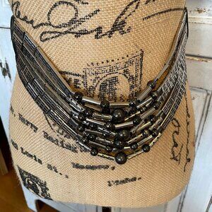 Vintage 80's Avignon Black Leather Belt w/ Silver Metal Rectangle & Ball Beads